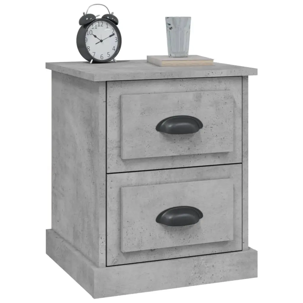 Grey Bedside Cabinet Engineered Wood 39x39x47.5 cm 2 Drawer Nightstand