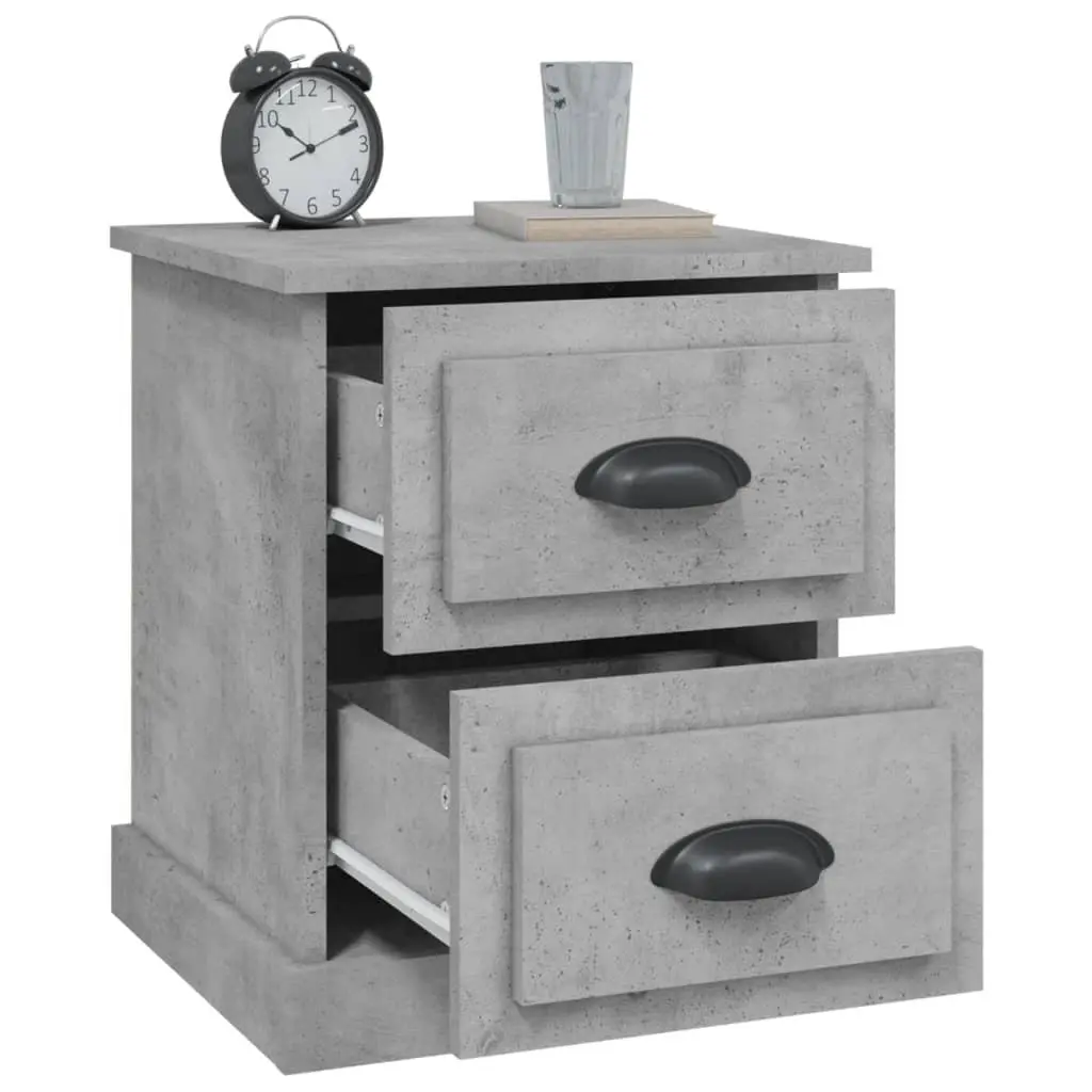 Grey Bedside Cabinet Engineered Wood 39x39x47.5 cm 2 Drawer Nightstand
