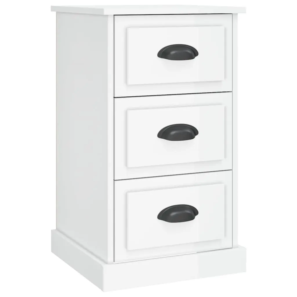 Bedside Cabinet White High Gloss 3 Drawer Nightstand Storage Table Engineered