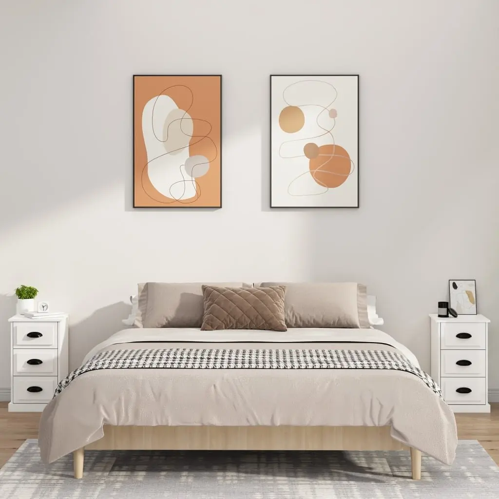 Bedside Cabinet White High Gloss 3 Drawer Nightstand Storage Table Engineered