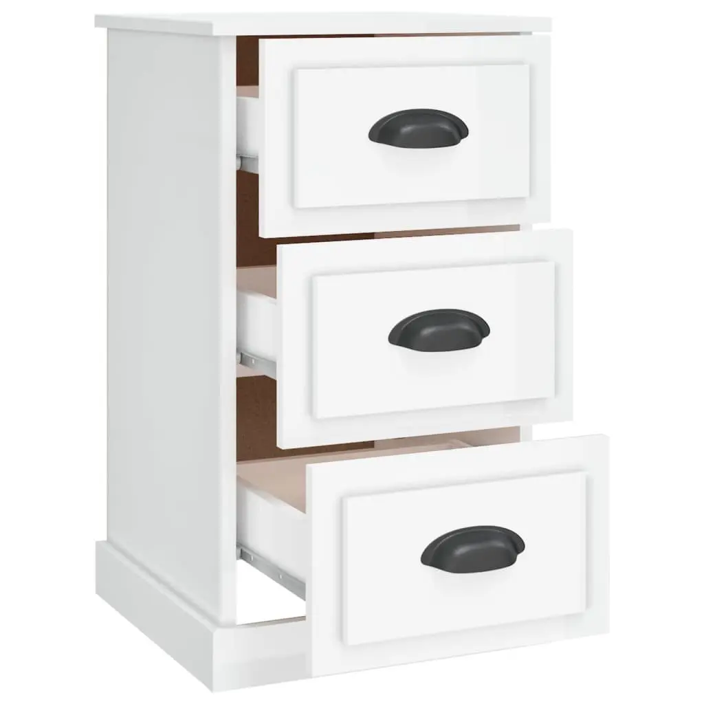 Bedside Cabinet White High Gloss 3 Drawer Nightstand Storage Table Engineered
