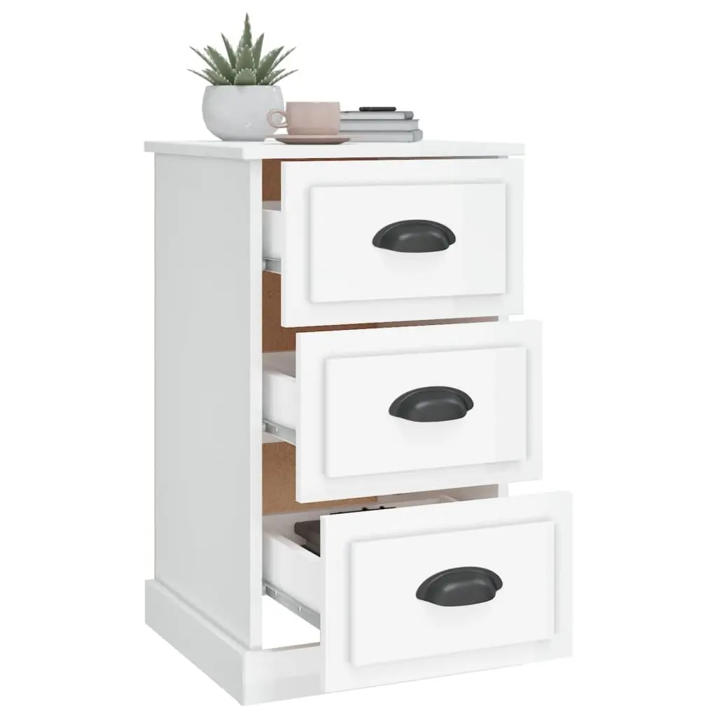 Bedside Cabinet White High Gloss 3 Drawer Nightstand Storage Table Engineered