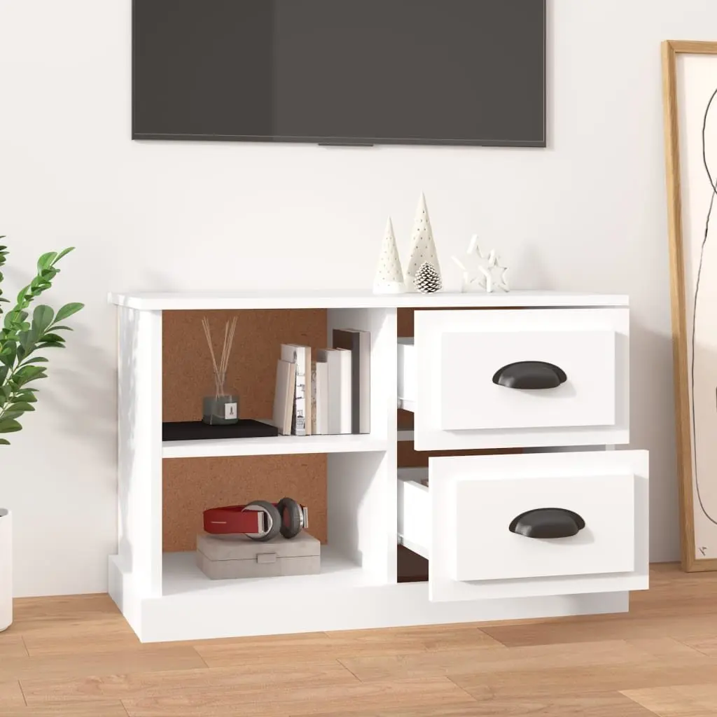 TV Cabinet White Engineered Wood with Drawers and Open Compartments 73 x 35.5 x 47.5 cm
