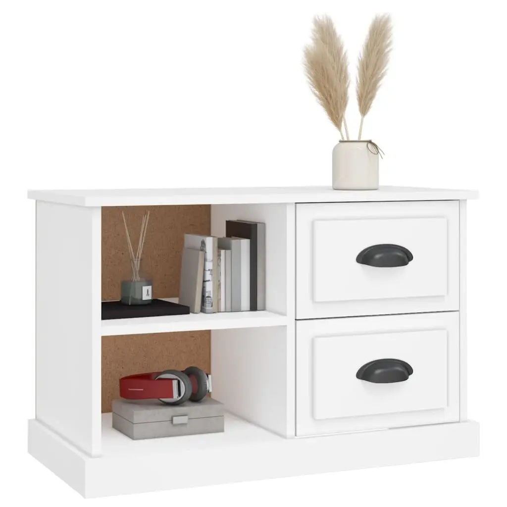 TV Cabinet White Engineered Wood with Drawers and Open Compartments 73 x 35.5 x 47.5 cm