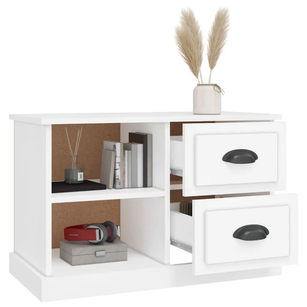 TV Cabinet White Engineered Wood with Drawers and Open Compartments 73 x 35.5 x 47.5 cm