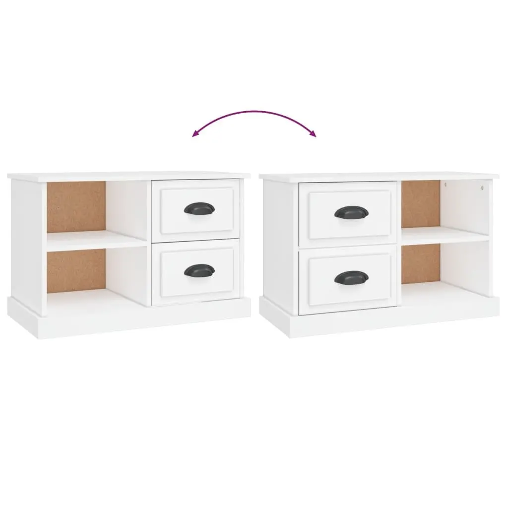 TV Cabinet White Engineered Wood with Drawers and Open Compartments 73 x 35.5 x 47.5 cm
