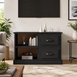 Your Ideal TV Cabinet: Black with 2 Drawers and Open Compartments
