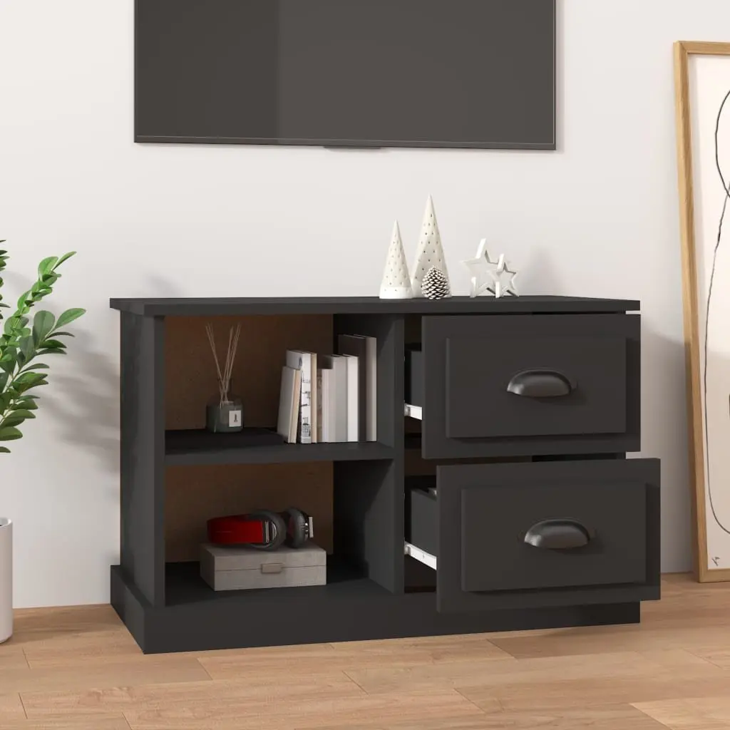 Engineered Wood TV Cabinet Black 73x35.5x47.5cm with Open Compartments and 2 Drawers