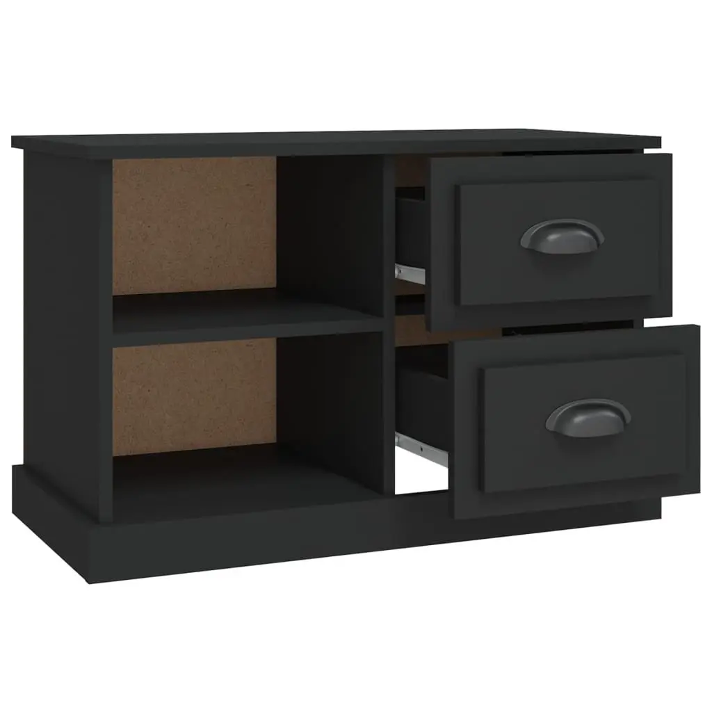 Engineered Wood TV Cabinet Black 73x35.5x47.5cm with Open Compartments and 2 Drawers