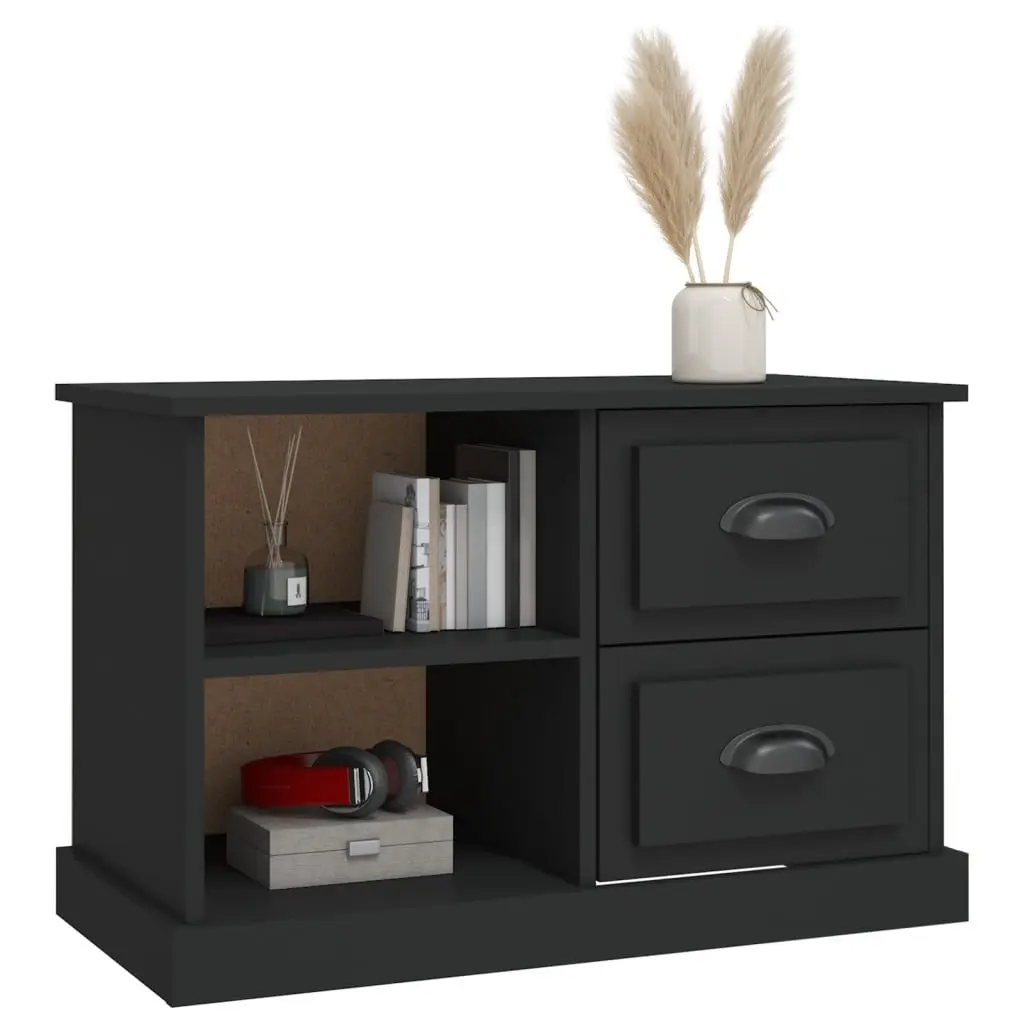 Engineered Wood TV Cabinet Black 73x35.5x47.5cm with Open Compartments and 2 Drawers