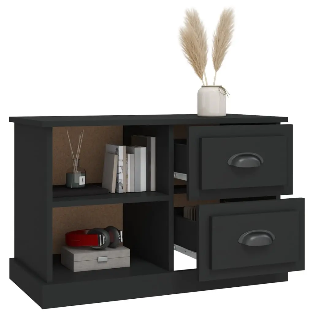 Engineered Wood TV Cabinet Black 73x35.5x47.5cm with Open Compartments and 2 Drawers