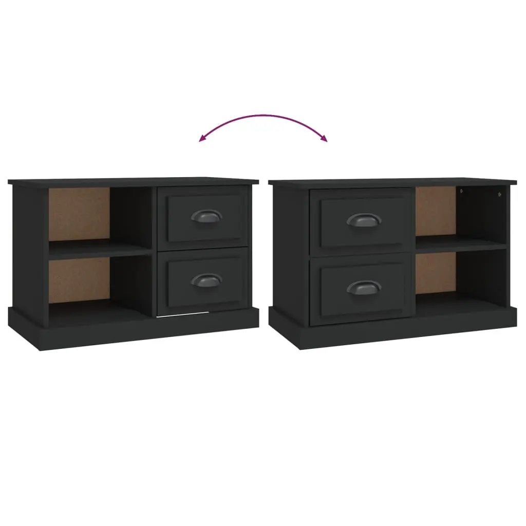 Engineered Wood TV Cabinet Black 73x35.5x47.5cm with Open Compartments and 2 Drawers