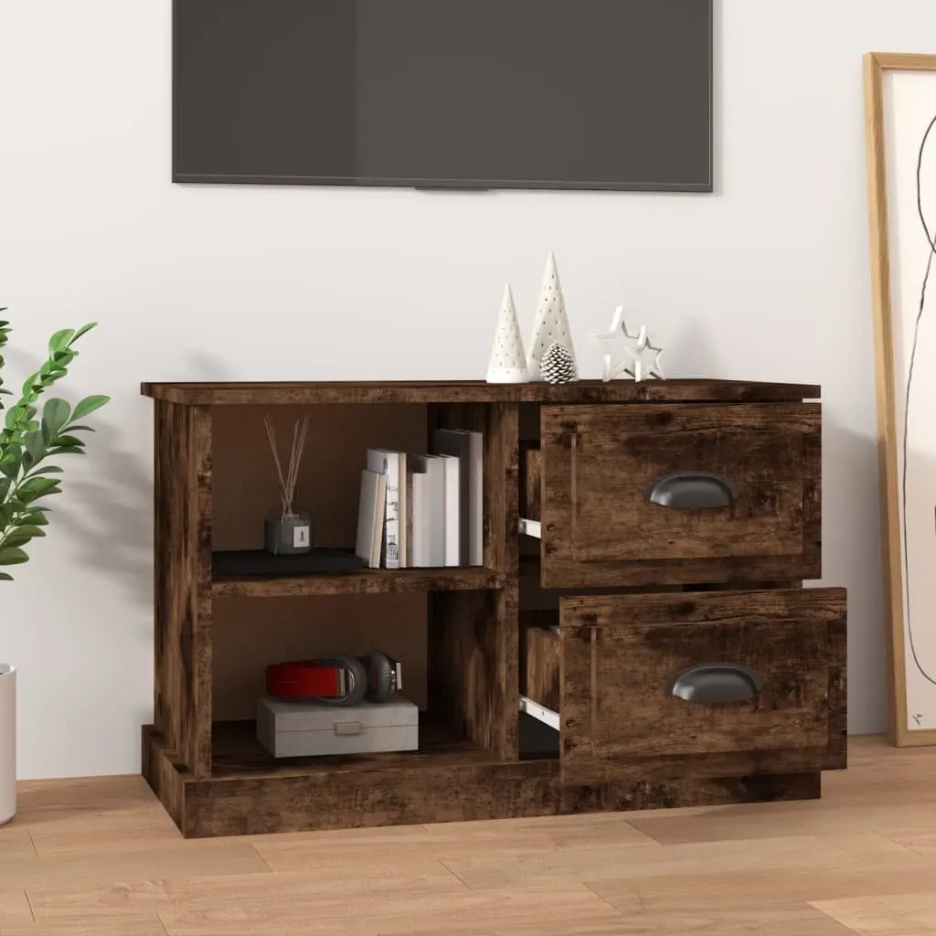 TV Cabinet Brown Smoked Oak Storage Unit 73 x 35.5 x 47.5 cm