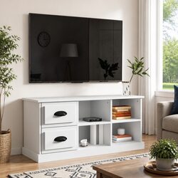 TV Cabinet White 102x35.5x47.5 cm Storage Unit with Drawers and Open