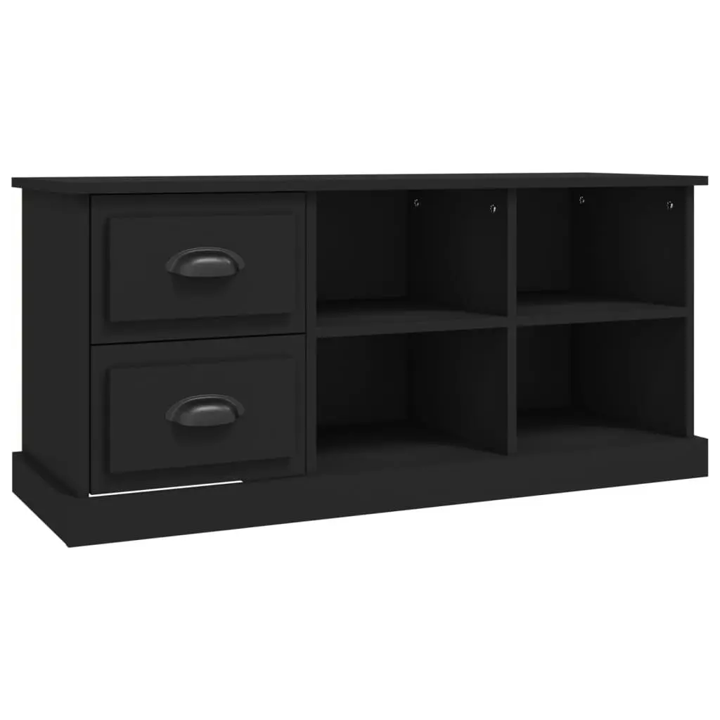 TV Cabinet Black Engineered Wood 102x35.5x47.5 cm with Drawers and Open Compartments