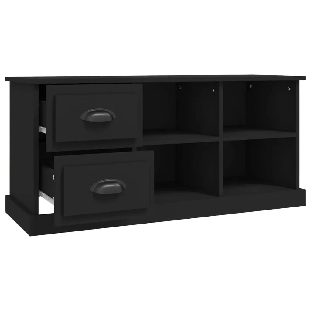 TV Cabinet Black Engineered Wood 102x35.5x47.5 cm with Drawers and Open Compartments