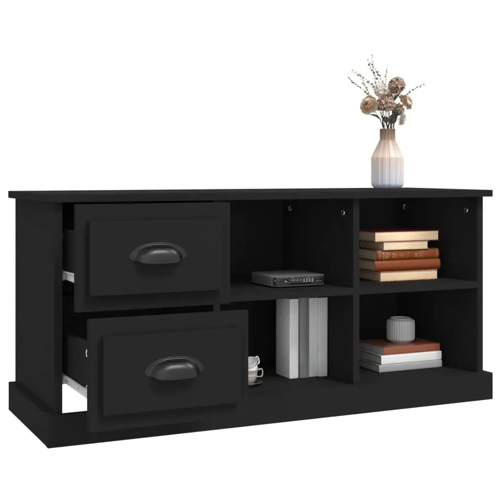 TV Cabinet Black Engineered Wood 102x35.5x47.5 cm with Drawers and Open Compartments
