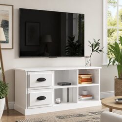TV Cabinet High Gloss White Storage Unit 2 Drawers 4 Compartments Living Room
