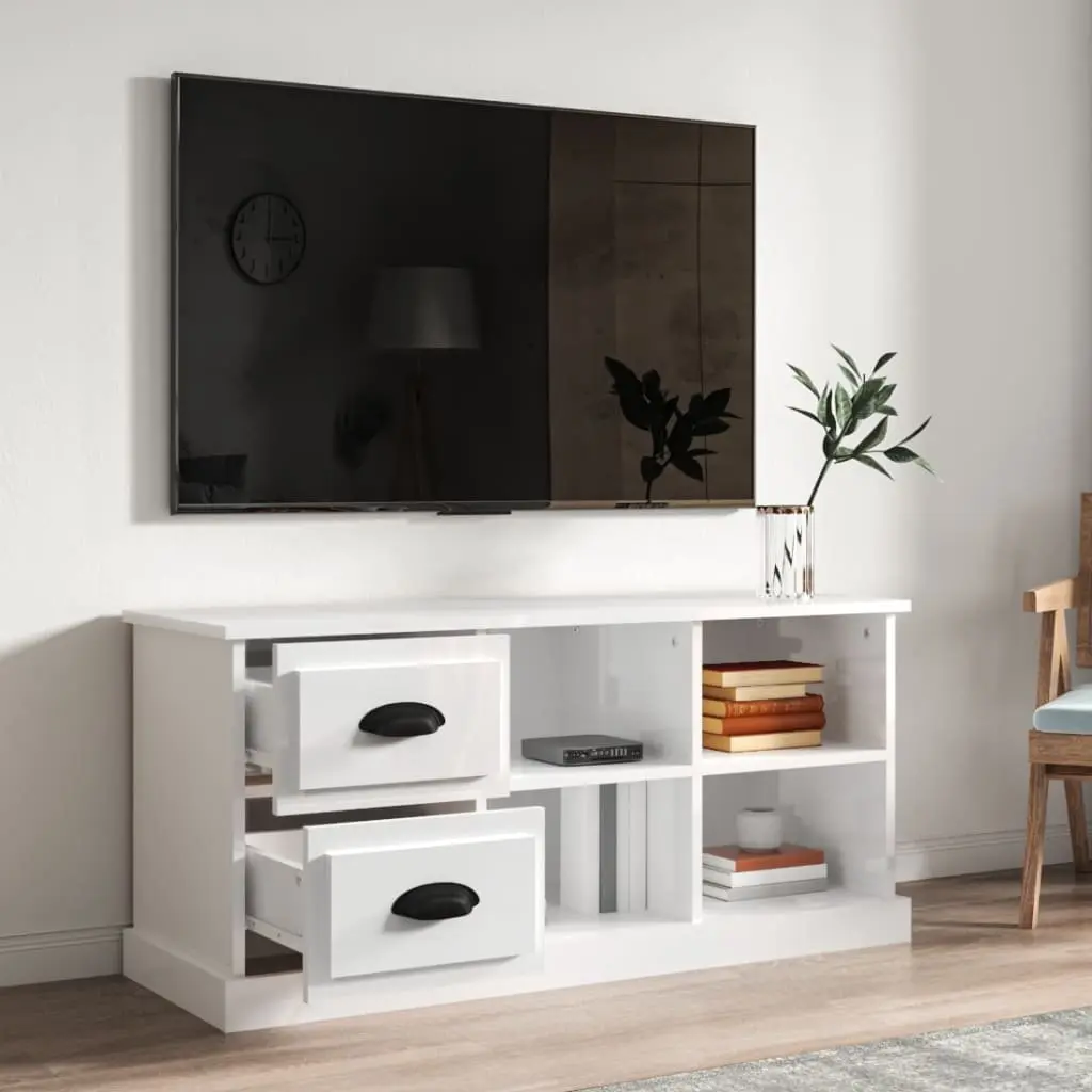 High Gloss White TV Cabinet with 2 Drawers