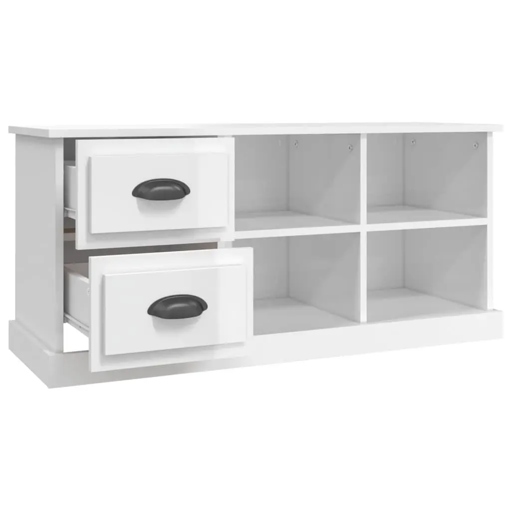 High Gloss White TV Cabinet with 2 Drawers
