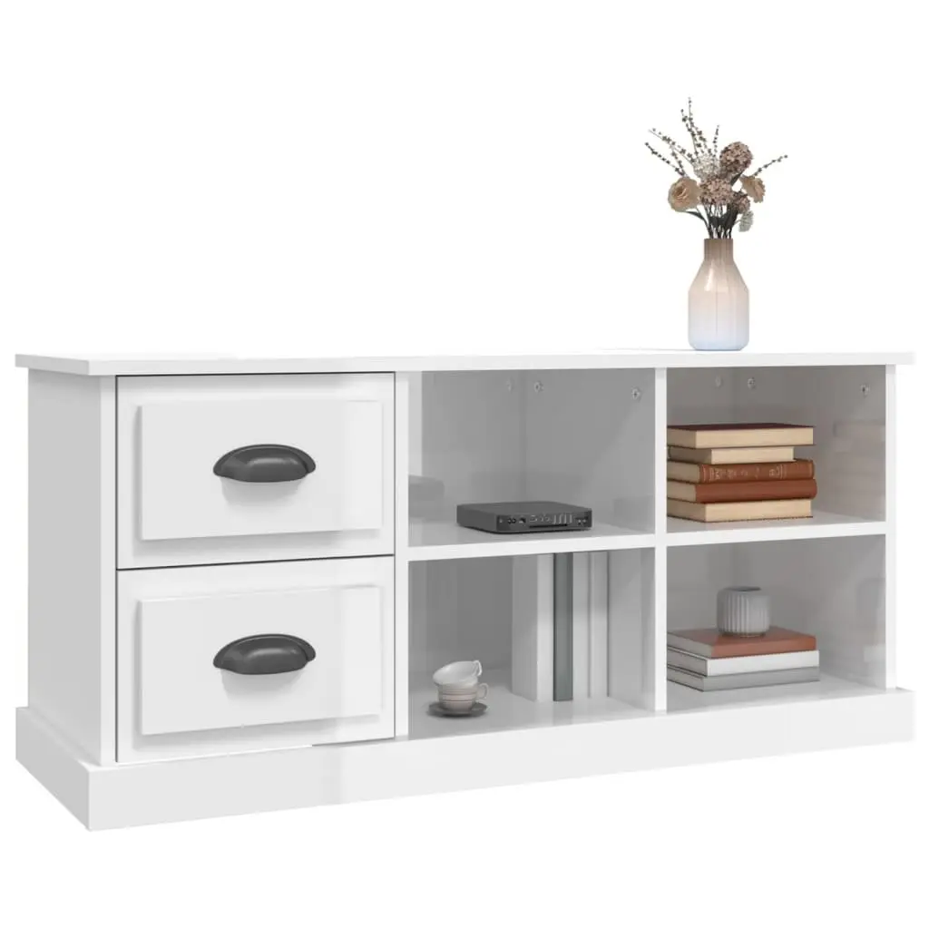 High Gloss White TV Cabinet with 2 Drawers