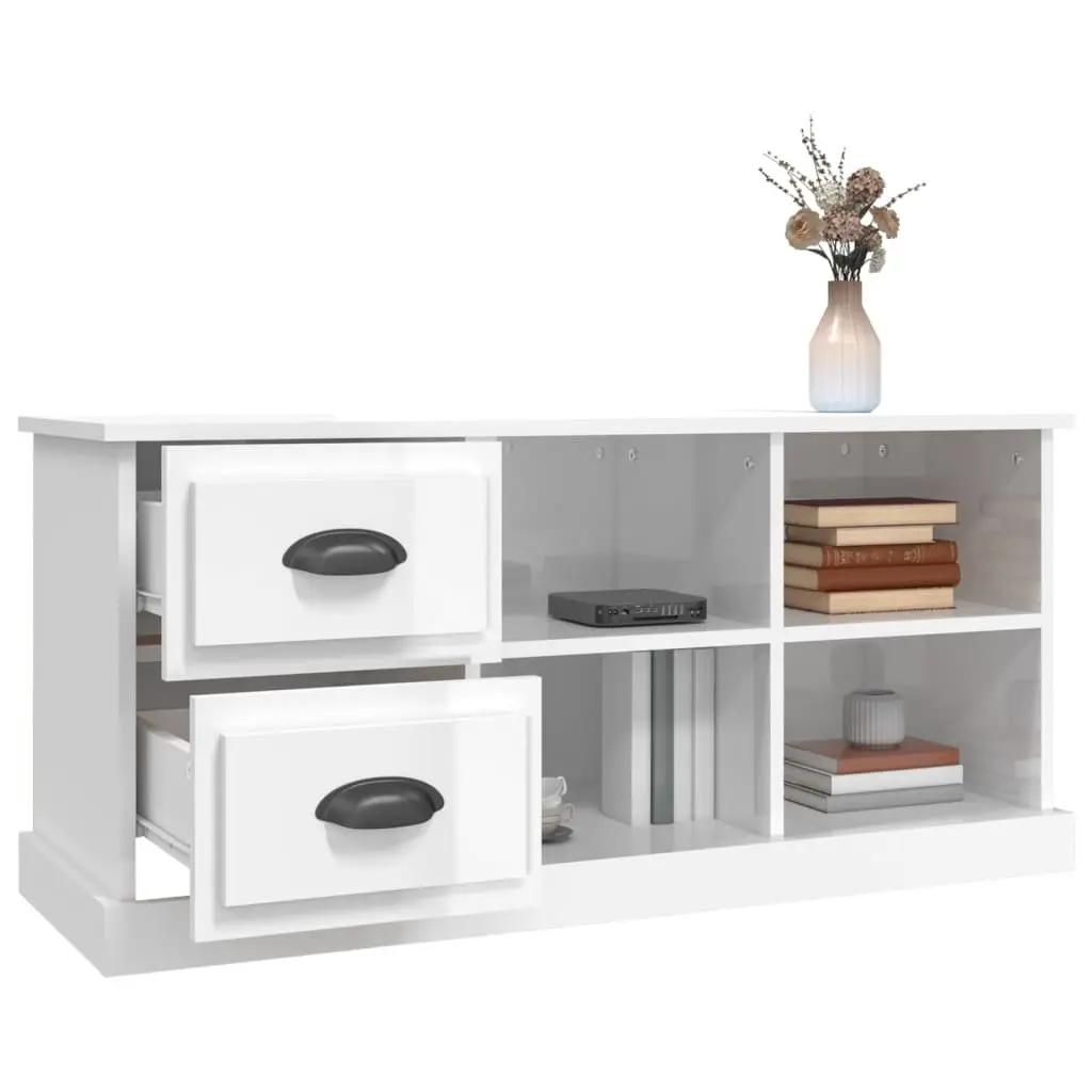 High Gloss White TV Cabinet with 2 Drawers