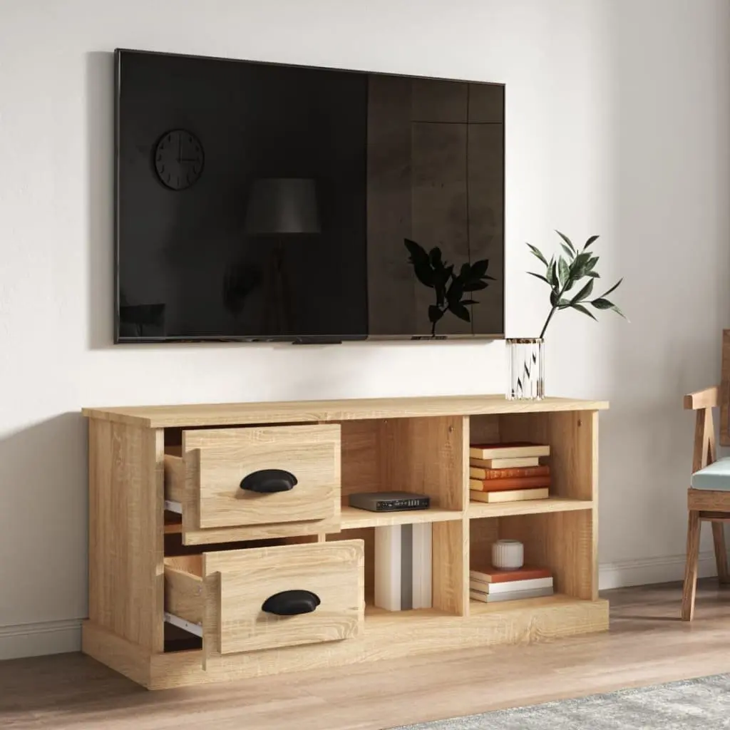 TV Cabinet Brown Engineered Wood Storage Unit with Drawers and Open Compartments