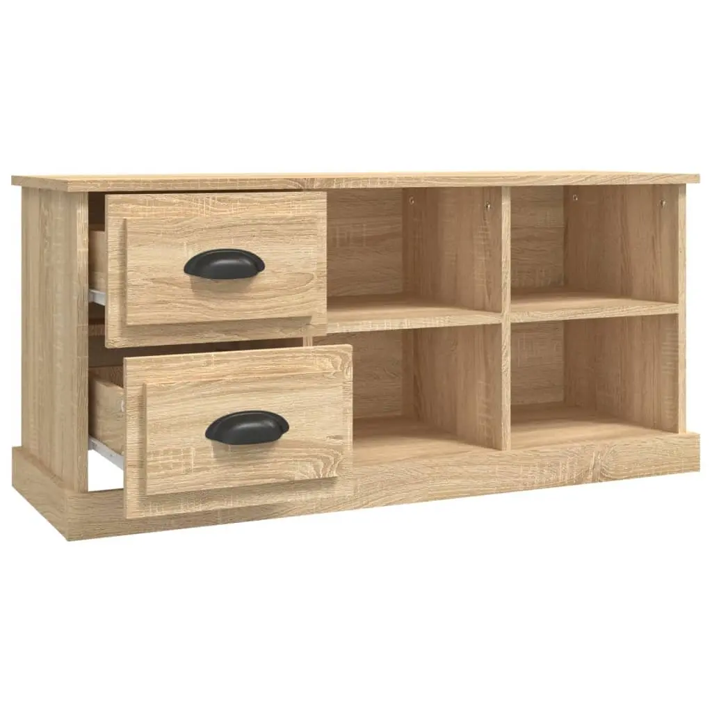 TV Cabinet Brown Engineered Wood Storage Unit with Drawers and Open Compartments