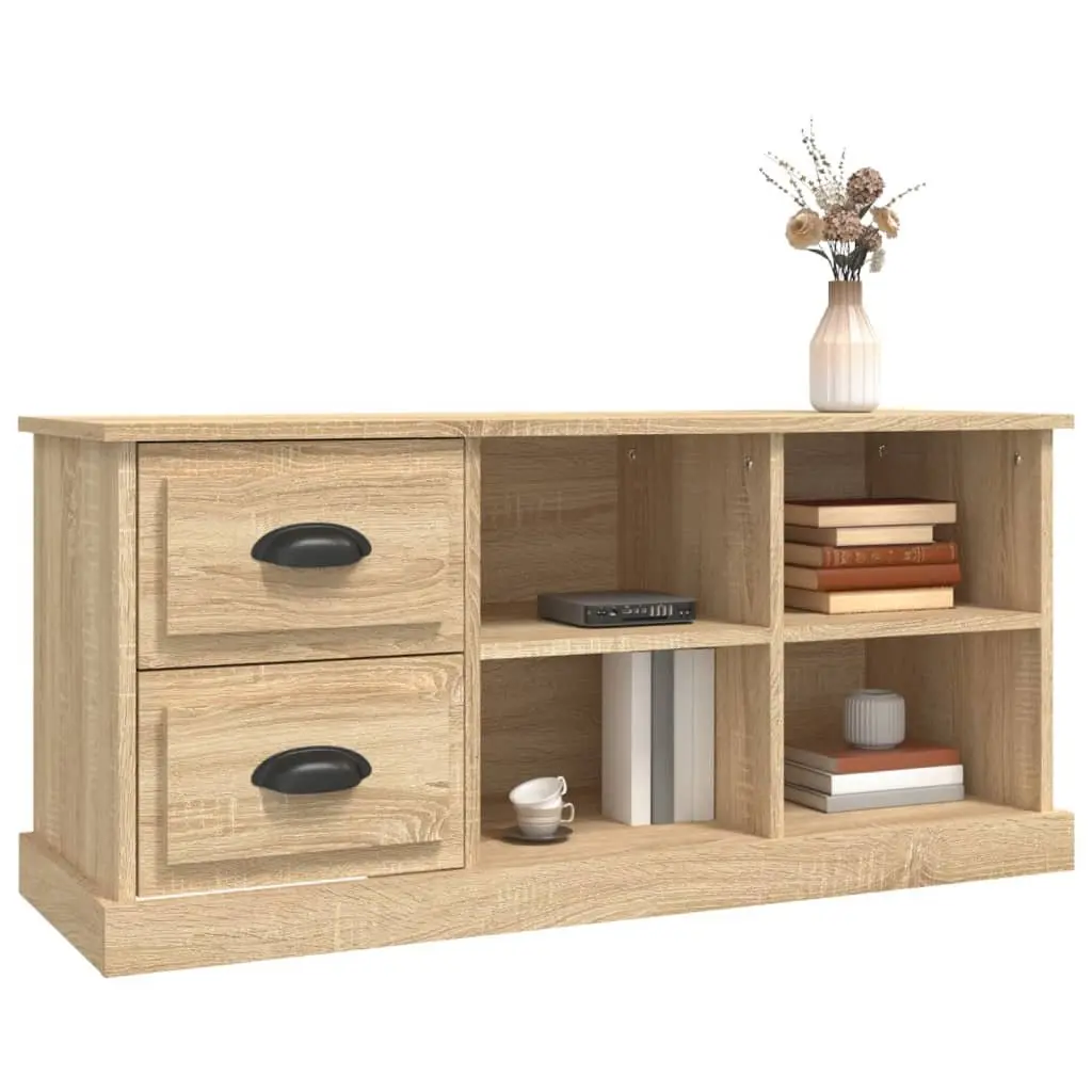 TV Cabinet Brown Engineered Wood Storage Unit with Drawers and Open Compartments