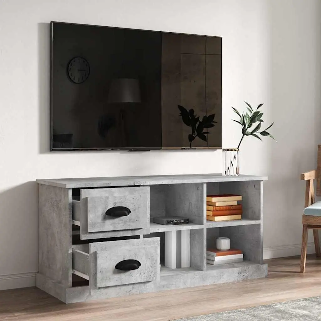 TV Cabinet Grey Engineered Wood 102x35.5x47.5cm Storage Unit 2 Drawers 4 Compartments
