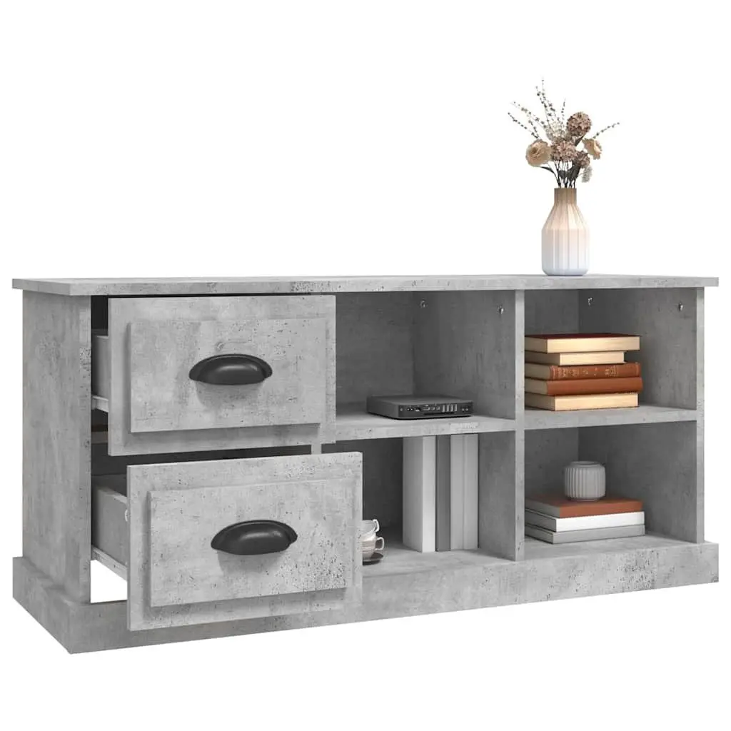 TV Cabinet Grey Engineered Wood 102x35.5x47.5cm Storage Unit 2 Drawers 4 Compartments