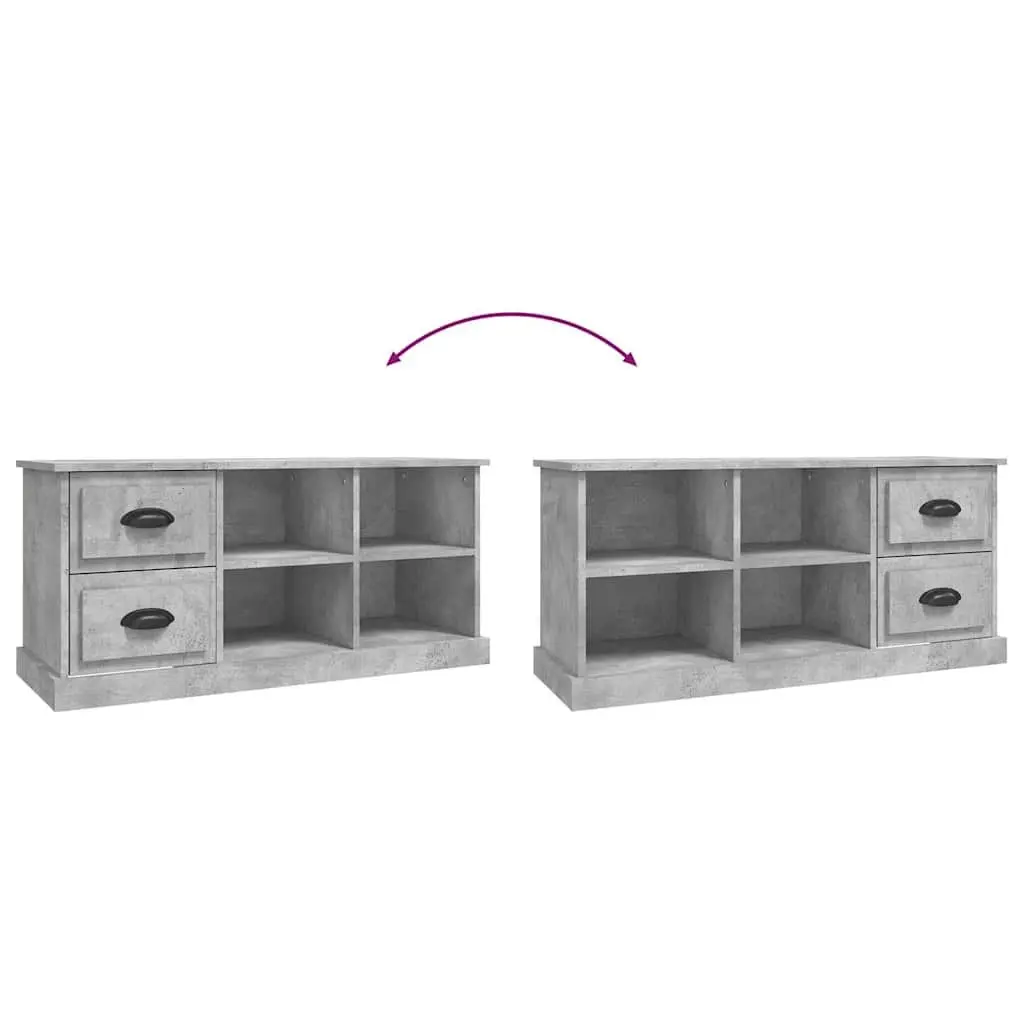 TV Cabinet Grey Engineered Wood 102x35.5x47.5cm Storage Unit 2 Drawers 4 Compartments