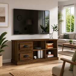 TV Cabinet Brown Oak Wood 102x35.5x47.5cm with Drawers Open Compartments