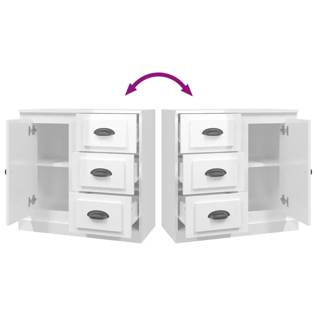 Sideboard High Gloss White Storage Cabinet Engineered Wood Living Room 70 x 35.5 x 67.5 cm