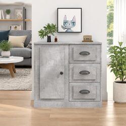 Grey Sideboard Storage Cabinet Engineered Wood Buffet Display Unit