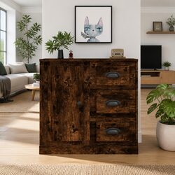 Sideboard Brown Storage Cabinet Engineered Wood Living Room Buffet Furniture