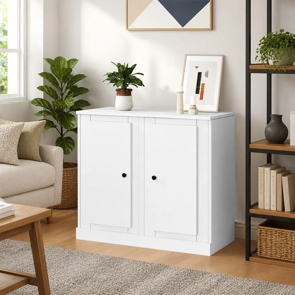 Sideboards White Storage Cabinet 2 pcs Engineered Wood Home Furniture