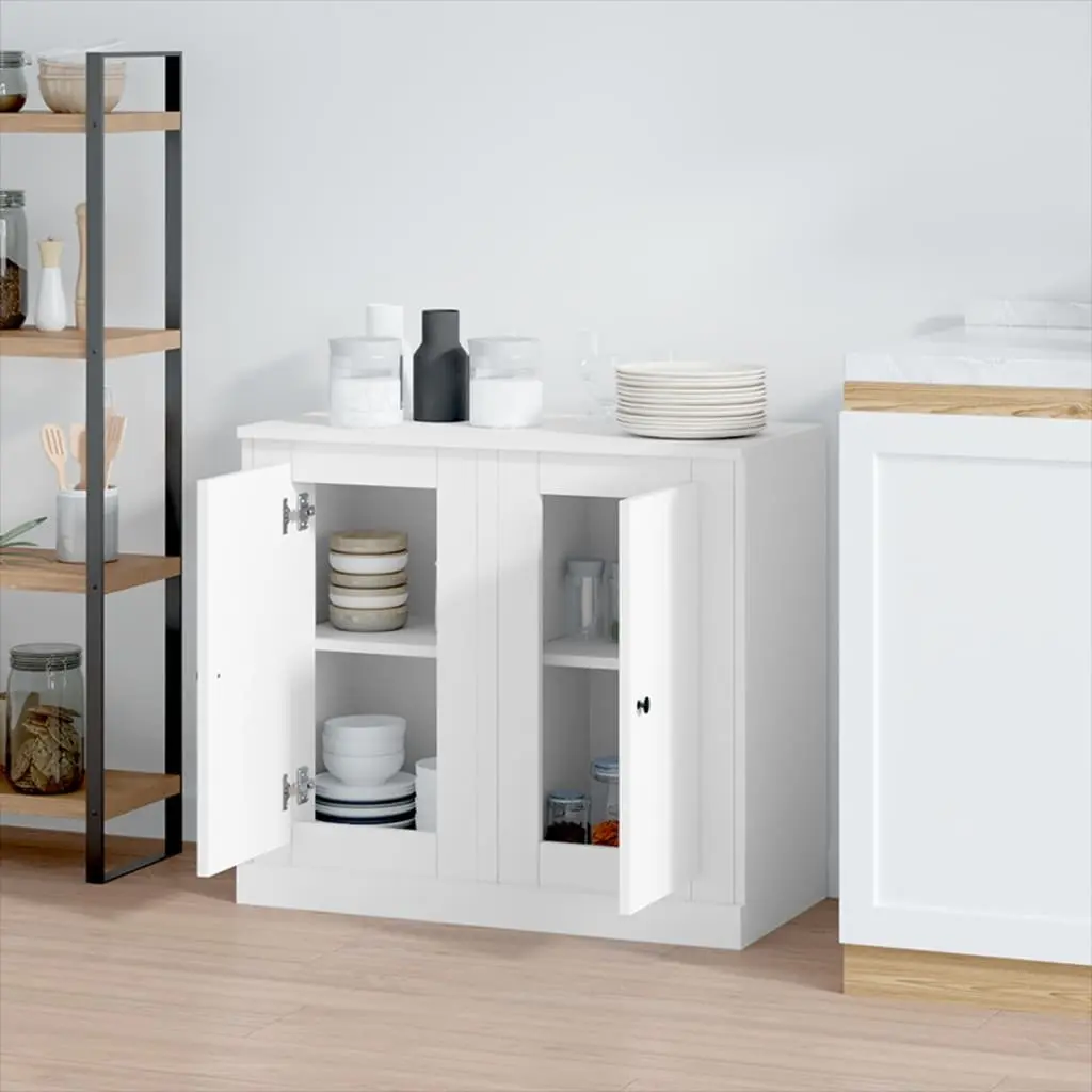 Sideboards White Storage Cabinet 2 pcs Engineered Wood Home Furniture