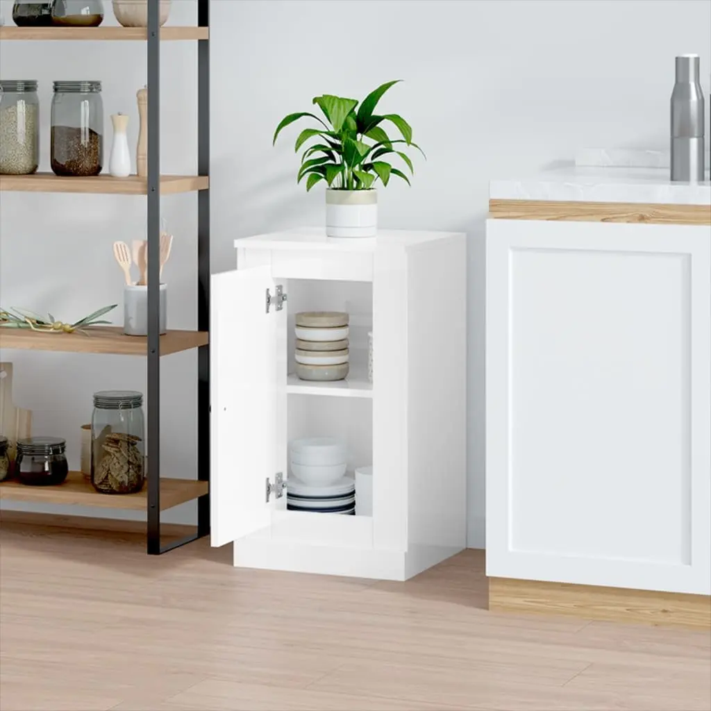 Engineered Wood Sideboard High Gloss White Storage Cabinet 37.5W x 35.5D x 67.5H cm