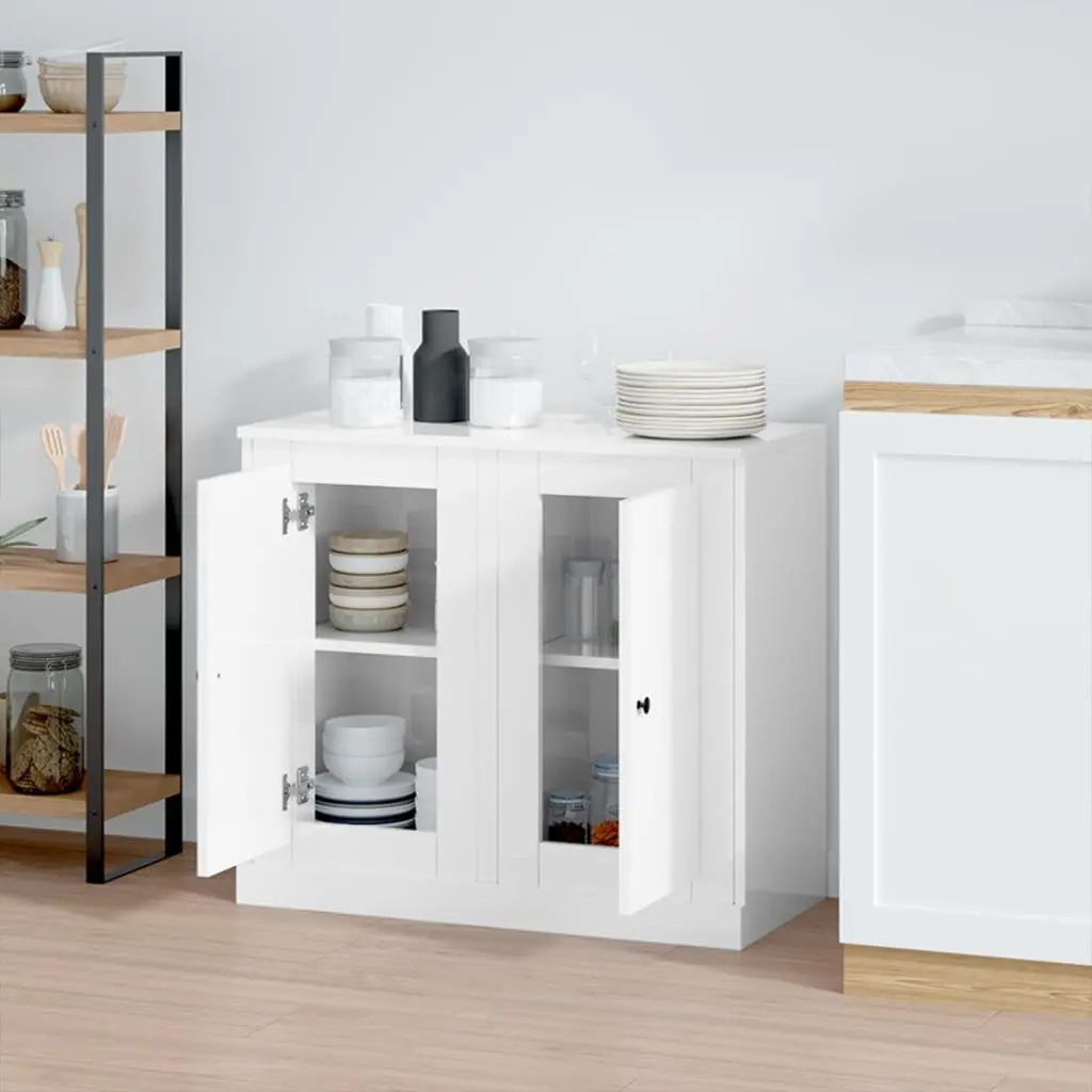 Sideboards High Gloss White Storage Cabinet 2 pcs Engineered Wood