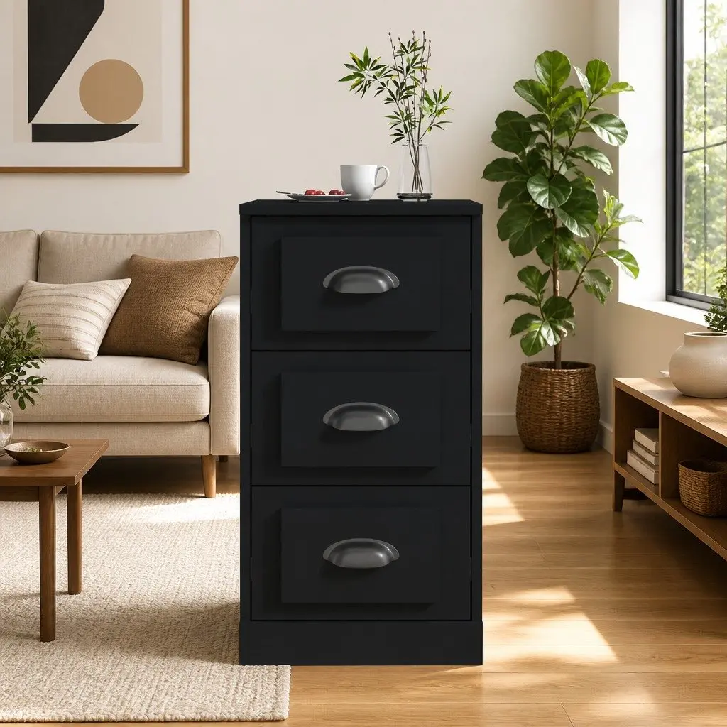 Black Sideboard Storage Cabinet Engineered Wood 36 x 35.5 x 67.5 cm