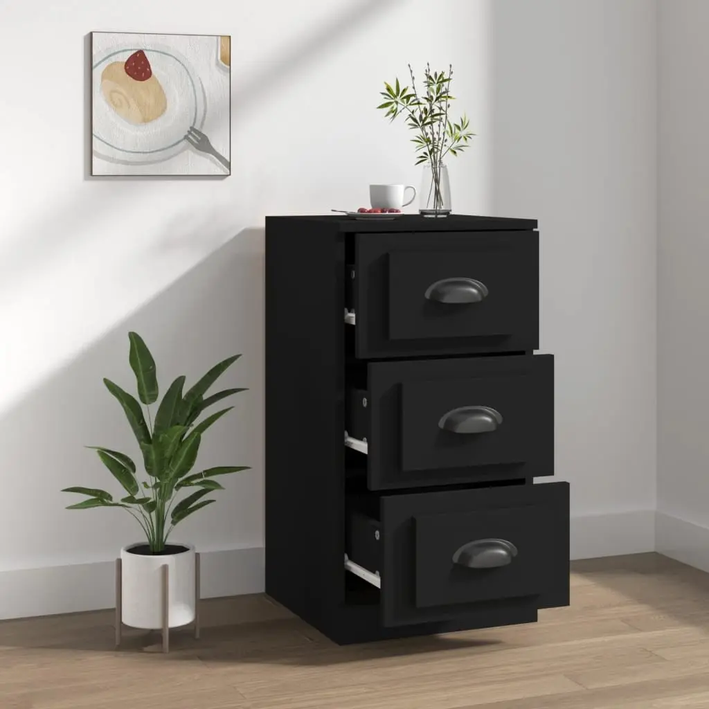 Black Sideboard Storage Cabinet Engineered Wood 36 x 35.5 x 67.5 cm
