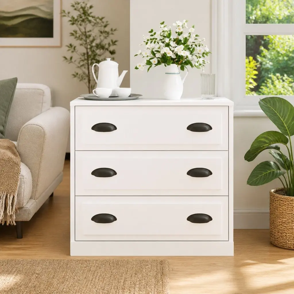 White Sideboard Cabinet Storage Buffet High Gloss Engineered Wood Furniture