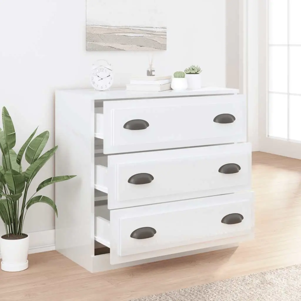 White Sideboard Cabinet Storage Buffet High Gloss Engineered Wood Furniture