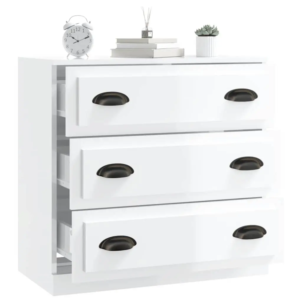 White Sideboard Cabinet Storage Buffet High Gloss Engineered Wood Furniture