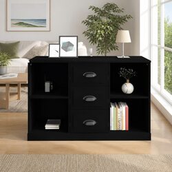 Black Sideboard Cabinet Storage Furniture Engineered Wood Home Buffet Display