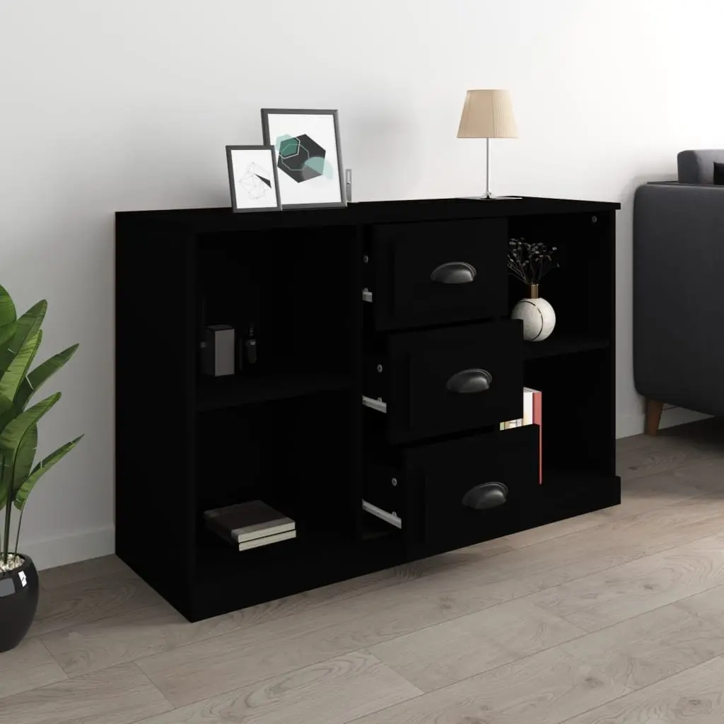 Black Sideboard Cabinet Engineered Wood Storage Furniture 1045 x 355 x 675 mm