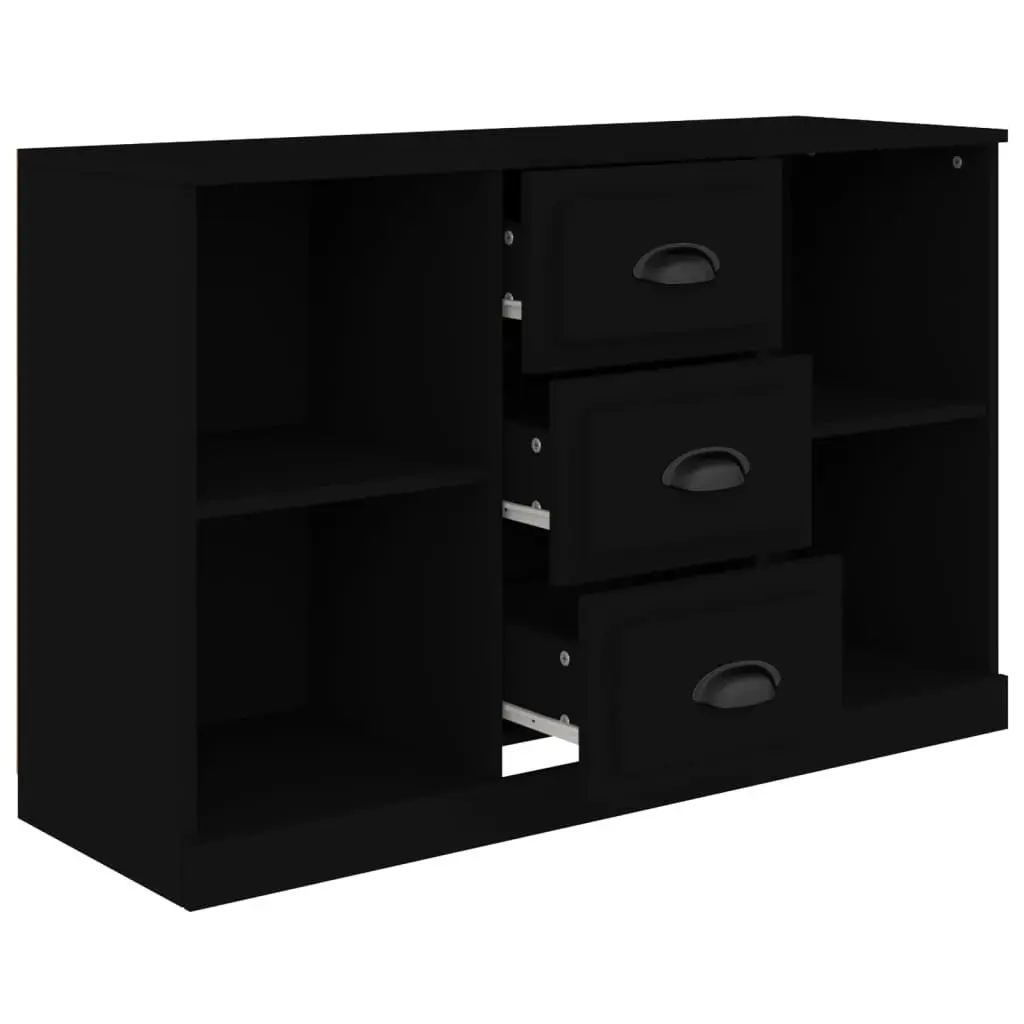 Black Sideboard Cabinet Engineered Wood Storage Furniture 1045 x 355 x 675 mm