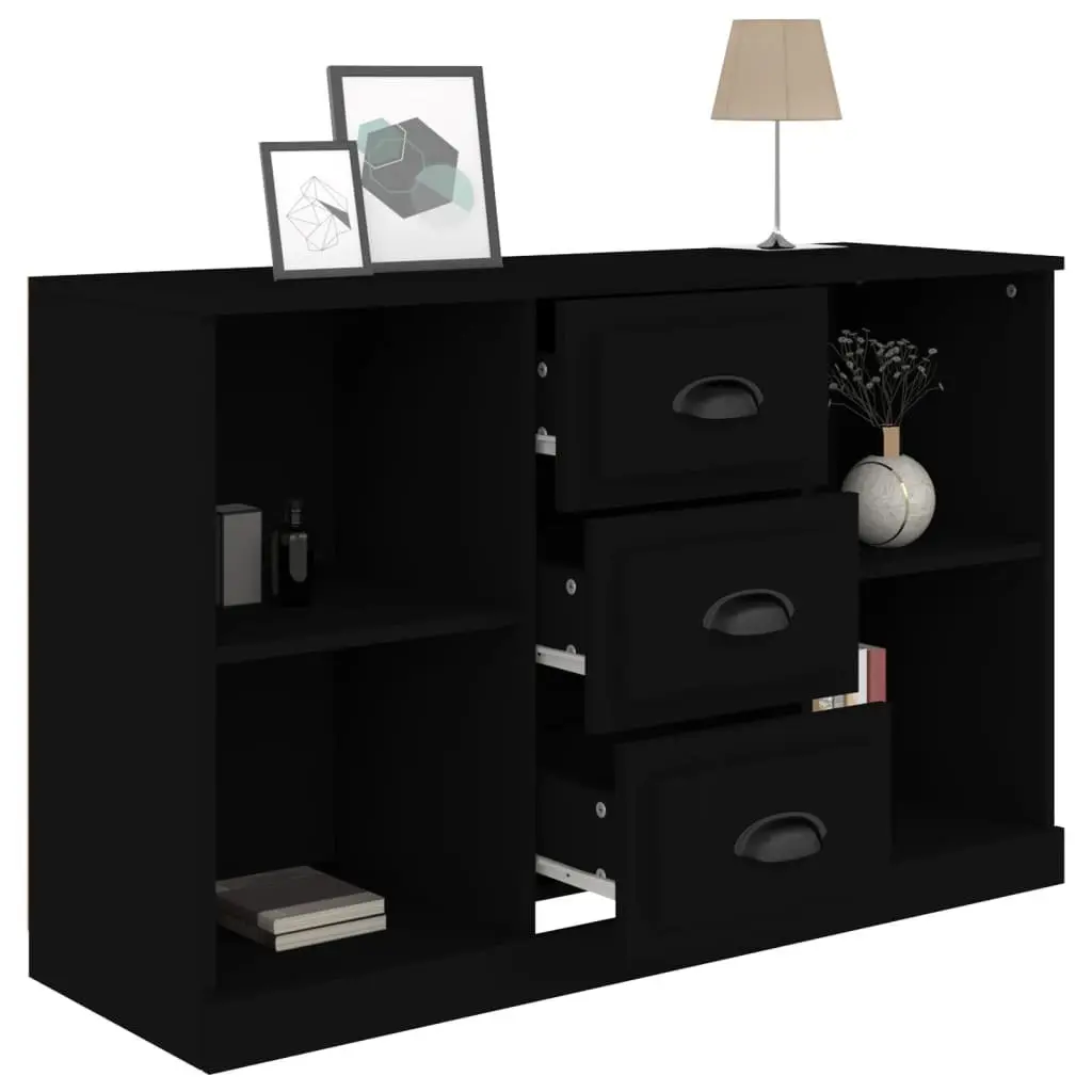 Black Sideboard Cabinet Engineered Wood Storage Furniture 1045 x 355 x 675 mm