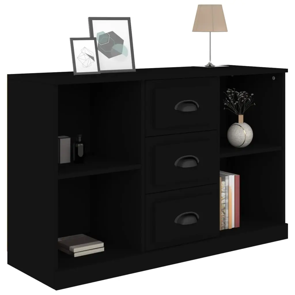 Black Sideboard Cabinet Engineered Wood Storage Furniture 1045 x 355 x 675 mm